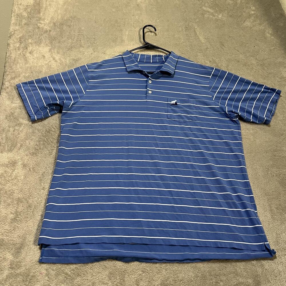 B Draddy Polo Shirt Mens 2XL Blue Stripe Short Sleeve Golf Stretch Performance